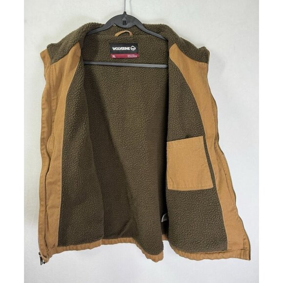 Wolverine Upland Canvas Vest Mens XL Brown Sherpa Lined Full Zip Work Heavy - Picture 2 of 8